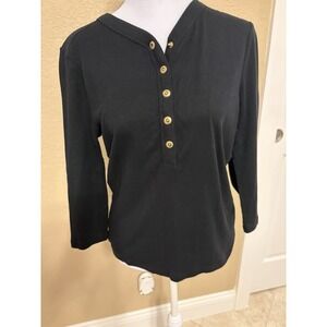 Ralph Lauren Black Label Black Ribbed Henley, 3/4 Sleeves , Snaps, M, Quiet Lux